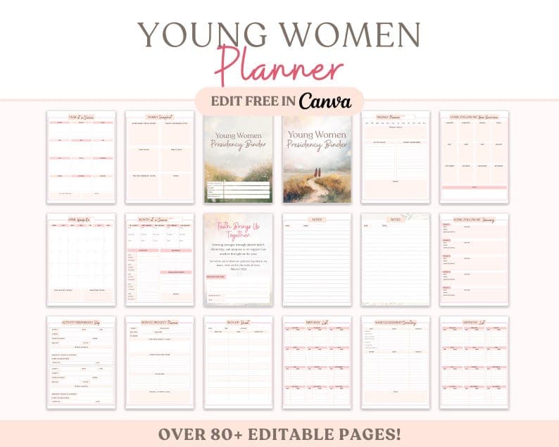 Young Women Presidency Planner & Binder 2026, Editable Canva, YW Camp Planner, Walk With Me LDS Youth Theme, 80 Pages, Digital Download